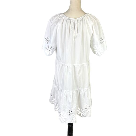 Rails Arielle White Eyelet Cotton Blend Short Sleeve Mini Layered Ruffle Dress - Picture 7 of 16